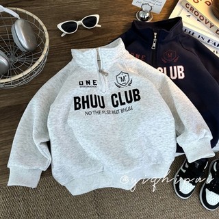 Áo nỉ bé trai và bé gái, quần áo trẻ em vừa và lớn, cổ đứng sành điệu, khóa kéo, áo khoác ngoài thô