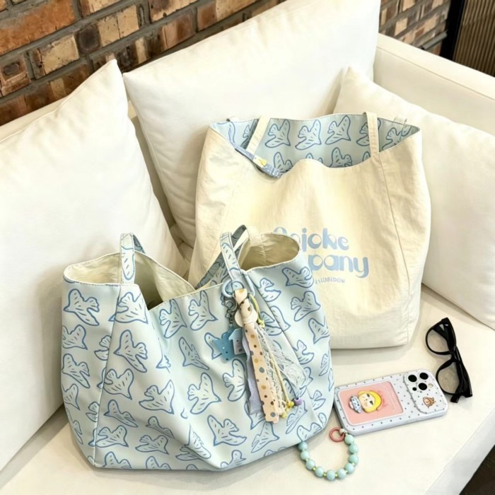 Túi tote đeo vai lười đi lại sức chứa lớn phong cách mới, ba lô hai mặt đa năng xếp li sành đi