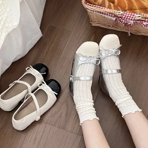 Giày siêu cổ tích nhẹ nhàng kèm váy, giày nữ Mary Jane màu bạc, giày đế bằng tăng chiều cao bên tro