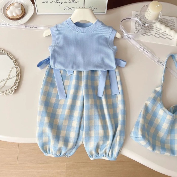 Nữ Mới Mùa Hè Không Tay Áo Vest Trẻ Em Phong Cách Phương Tây Kẻ Sọc Bé Gái Phù Hợp Với Thể Th