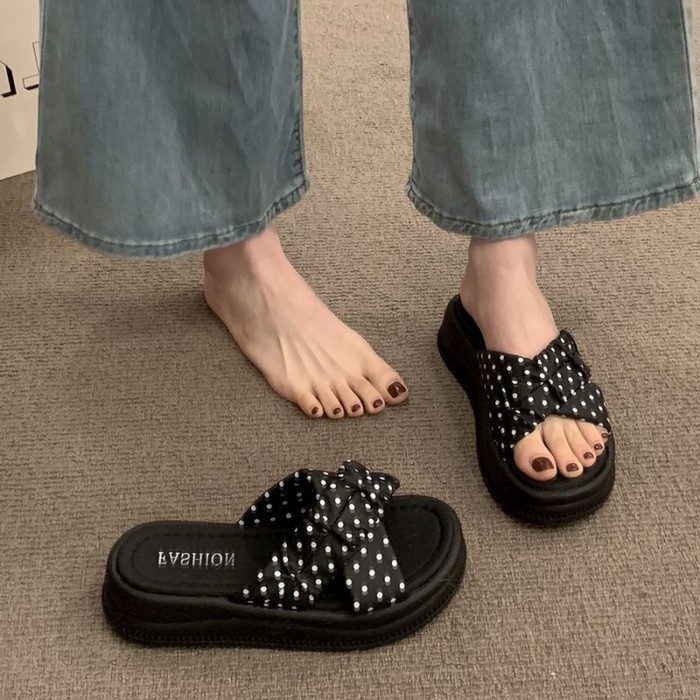 Dép phong cách cổ tích cho nữ, dép mùa hè kèm váy, sandal đế dày đi biển tăng chiều cao