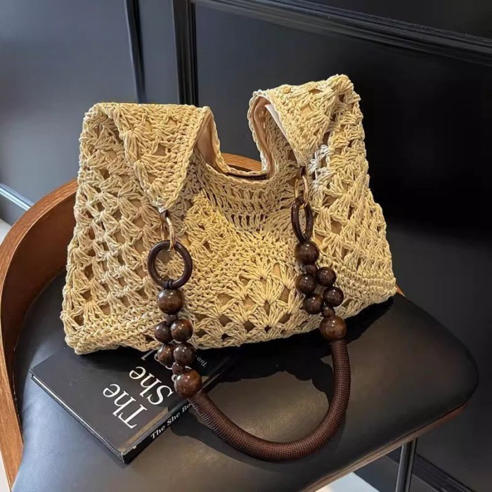 Love phong cách lười biếng rỗng dệt túi xách nữ du lịch mới túi tote túi đi biển túi rơm