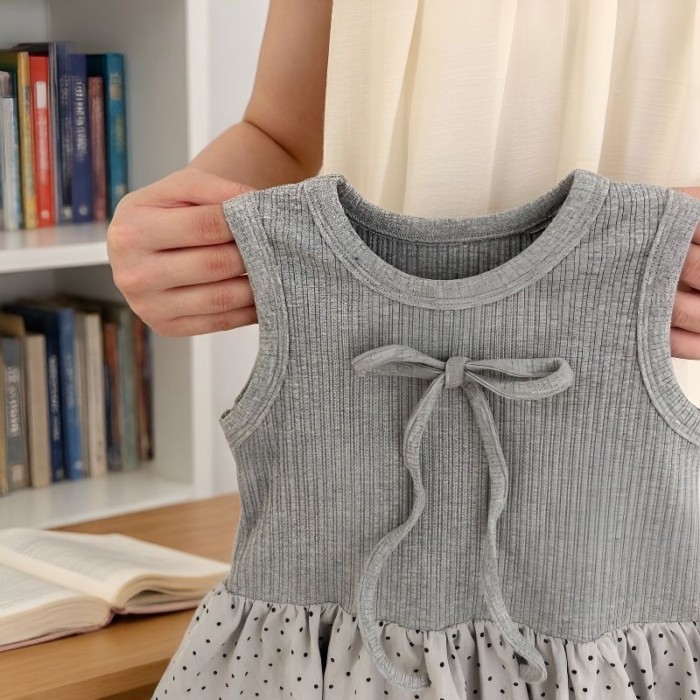 Váy mùa hè bé gái hàn quốc phong cách mới nơ màu xám ngọt ngào váy ba lê phong cách vest