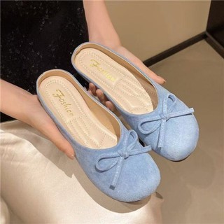 Dép nửa mũi nơ cổ tích của Pháp dành cho nữ, giày lười đế mềm để mặc bên ngoài, dép nửa đế đế