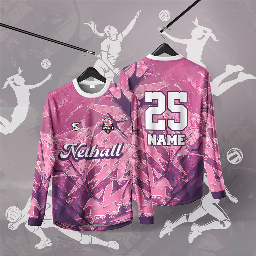 Áo thun dài tay Netball tùy chỉnh miễn phí, Áo sơ mi cổ tùy chỉnh dành cho người lớn, Phong cách thể thao Ootd, dành cho bóng lưới, áo đấu