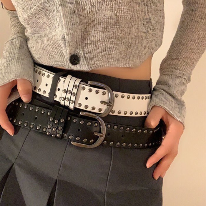 Retro Dây Thắt Lưng Quần Jean Mới Đa Năng Nữ Punk Thắt Lưng Thời Trang Cá Tính Đinh Tán Trang