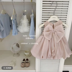 Váy vest nơ hồng bé gái mùa hè Váy thời trang cho bé