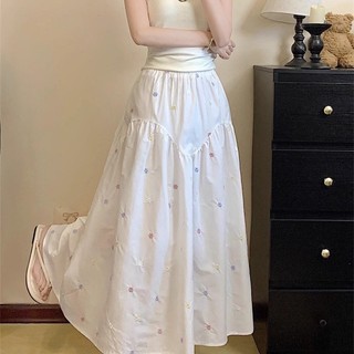 Chân váy chữ A in hoa cho nữ phong cách mới mùa hè hơi mũm mĩm, lưng thun co giãn, che đũng,