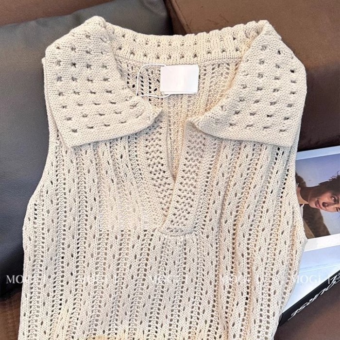 Áo vest dệt kim rỗng phong cách Pháp dành cho nữ mùa hè phong cách mới áo không tay đa năng k