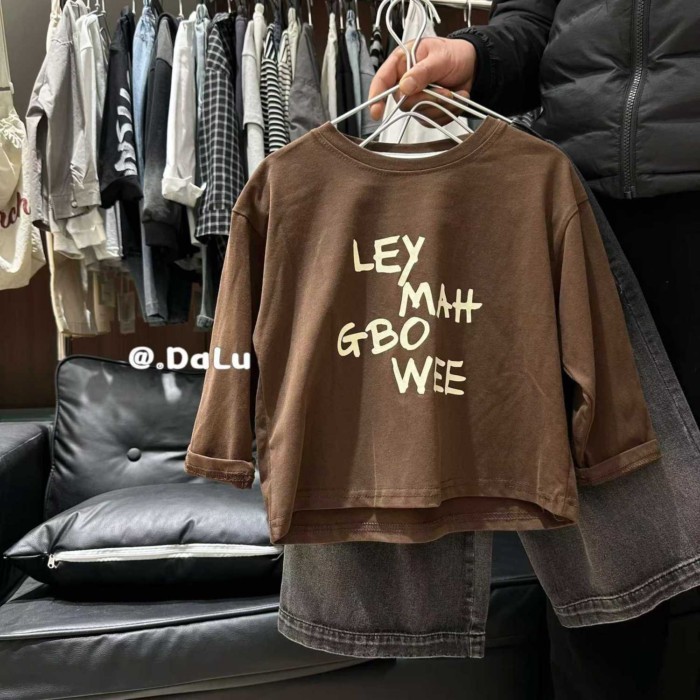 trẻ em thường ngày đẹp trai in chữ cotton dài tay mùa xuân thu áo thun nam đẹp trai áo thun đáy
