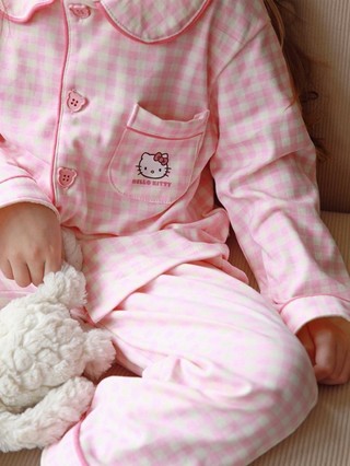 Bộ Đồ Ngủ Bé Gái Mùa Thu Đông Mới Kẻ Sọc Hồng Hello Kitty Home Quần Áo Ngực Đơn Nhung Mỏng Hello