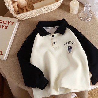 Áo nỉ bé trai Áo sơ mi Polo tay dài bé gái có ve áo raglan trẻ lớn hơn in hoạt hình
