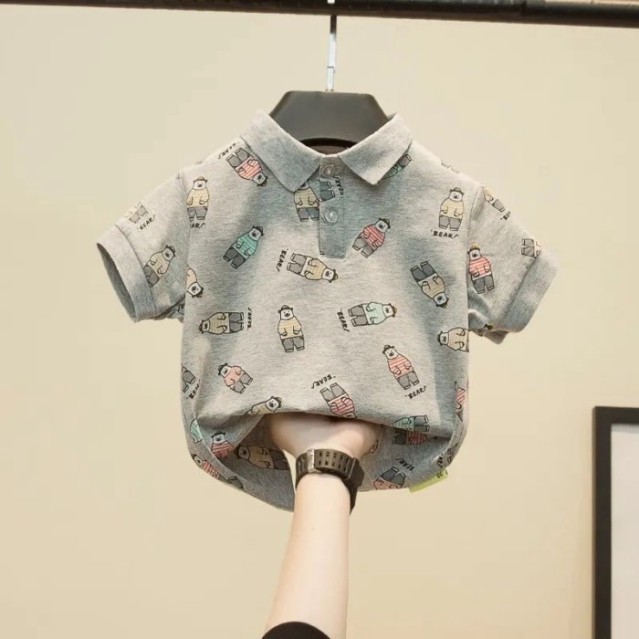 chất liệu cotton nguyên chất mùa hè mới phong cách hoạt hình trẻ em vừa và nhỏ đẹp trai áo thun