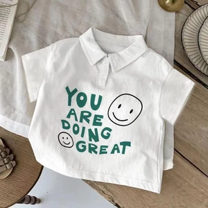 Quần áo trẻ em bé trai và bé gái, áo polo ngắn tay in hình dễ thương, quần áo trẻ em cỡ vừa và n