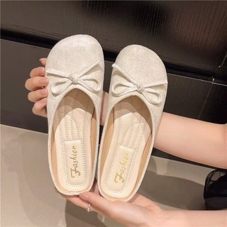 Dép nửa mũi nơ cổ tích của Pháp dành cho nữ, giày lười đế mềm để mặc bên ngoài, dép nửa đế đế