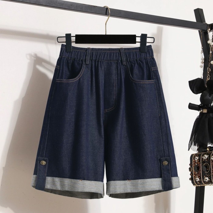 Quần Short Denim Tencel Nữ Mùa Hè Mỏng Cao Cấp Ôm Quần Size Lớn Rời Băng Lụa Ống Rộng Giữa quần
