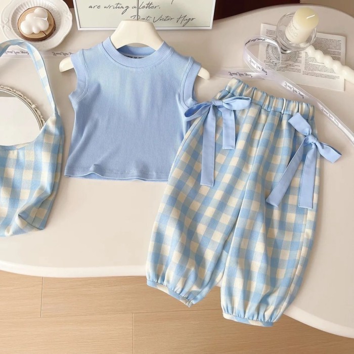 Nữ Mới Mùa Hè Không Tay Áo Vest Trẻ Em Phong Cách Phương Tây Kẻ Sọc Bé Gái Phù Hợp Với Thể Th