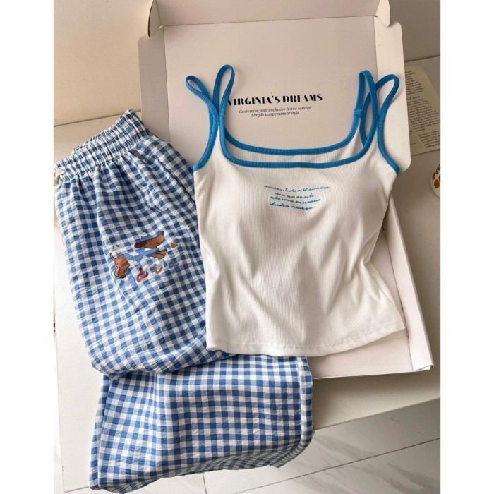 bộ đồ ngủ phong cách mới dành cho nữ với miếng đệm ngực và dây treo để đi chơi quần dài in họ