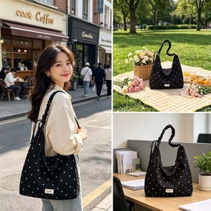 Túi vải canvas họa tiết hoa Hàn Quốc chấm bi màu đỏ nữ mới dung tích lớn đi làm túi đeo chéo
