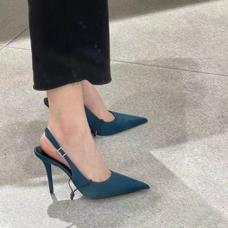 Baotou Temperament Stiletto Sandals For Women New Versatile Blue Pointed Toe French Rhineston