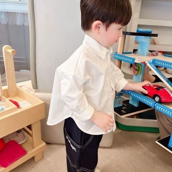 Bé Trai Nguyên Chất Cotton Áo Sơ Mi Trắng Đa Năng Mùa Xuân Mới Cho Bé Tươi Trẻ Em Áo Sơ Mi Dà