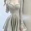 Xám Hot Girl Dài Tay Nữ Thu Đông Ren Ngọt Ngào Nhỏ Tính Khí Eo Váy Chữ A