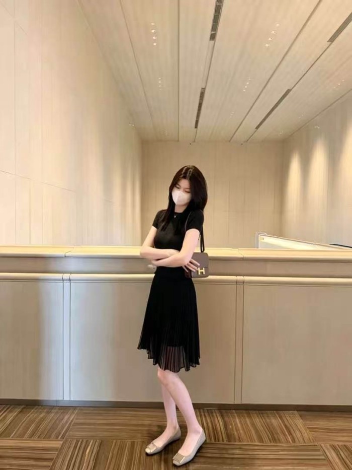 Lan ~ Thiết Kế Rõ Ràng Váy Voan Xếp Ly Nữ Tư Thế Duyên Dáng Thông Minh Thanh Lịch Tính Khí Giữa Viền Mỏng Hơn