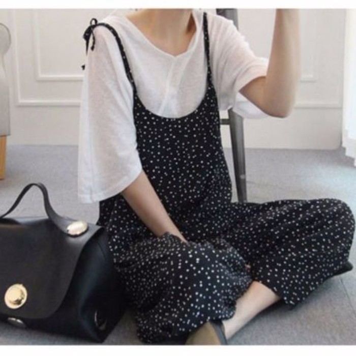 Bộ áo liền quần ống rộng phong cách retro của Mỹ dành cho nữ, khí chất mùa hè, quần lửng lưng cao c
