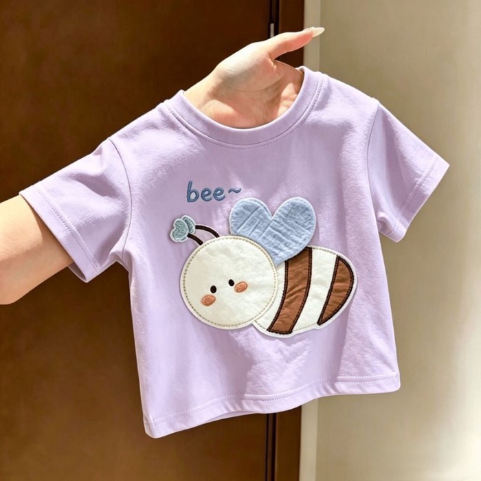 Quần áo mùa hè hoạt hình mới cho bé, áo thun ngắn tay in hình con ong dễ thương, áo nửa tay mỏ