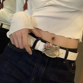 Hồng KT mèo đầu kim cương thiên niên kỷ hot girl y2k dây denim phụ kiện đa năng dây