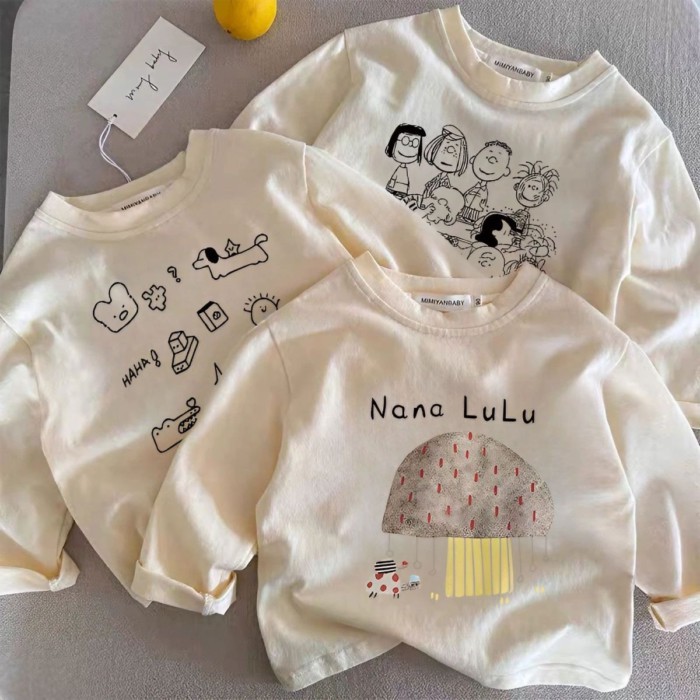 Mới Thu Đông Hàn Quốc Nguyên Chất Cotton Rời Đơn Giản Dài Tay Đa Năng Trẻ Em Áo Thun Thường Ngày