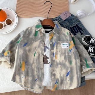 Áo sơ mi denim cho bé trai Áo khoác dài tay Áo sơ mi trẻ em Cardigan Áo sơ mi trẻ em vừa và lớn cho