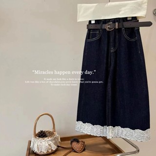 Quần jeans bé gái phong cách Hàn Quốc quần ống rộng phối ren đa năng cho bé gái