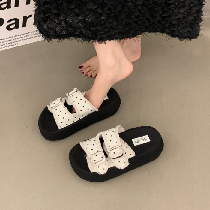 Dép Birkenstock đế dày chấm bi đẹp cho nữ, sandal mặc ngoài mùa hè mới, sandal chân váy và sa