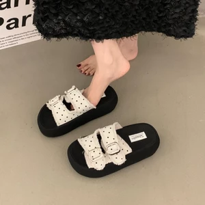 Dép Birkenstock đế dày chấm bi đẹp cho nữ, sandal mặc ngoài mùa hè mới, sandal chân váy và sa