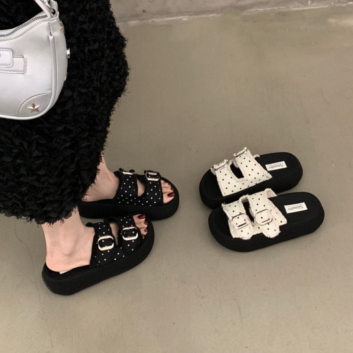 Dép Birkenstock đế dày chấm bi đẹp cho nữ, sandal mặc ngoài mùa hè mới, sandal chân váy và sa