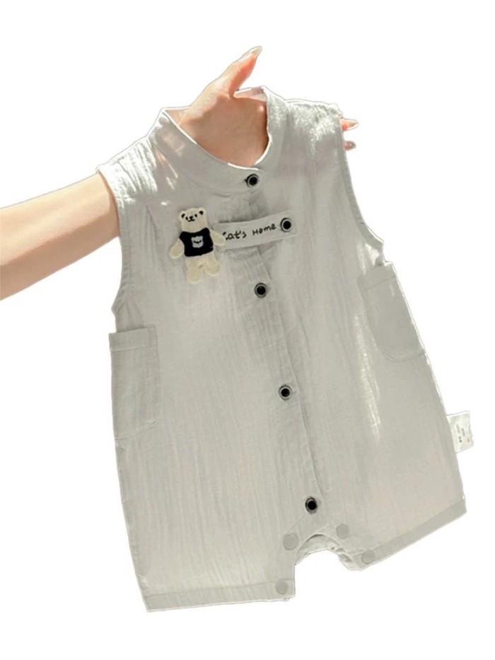 Phong cách hoạt hình Áo vest không tay cho bé Jumpsuit Quần áo vá gấu sơ sinh mỏng