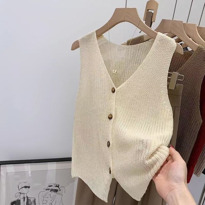 Áo Vest Không Tay Áo Vest Nữ Dệt Kim Rỗng Phong Cách Mới Độc Đáo Đẹp Niche Top Mặc