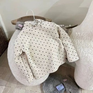 Áo sơ mi nhung dài tay cổ lọ chấm bi tình yêu phong cách mùa đông mới dành cho nữ, áo dày dặn