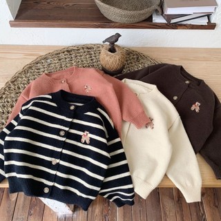 Áo len thêu họa tiết bé trai và bé gái mặc ngoài len sọc dệt kim áo khoác cardigan quần áo trẻ em h
