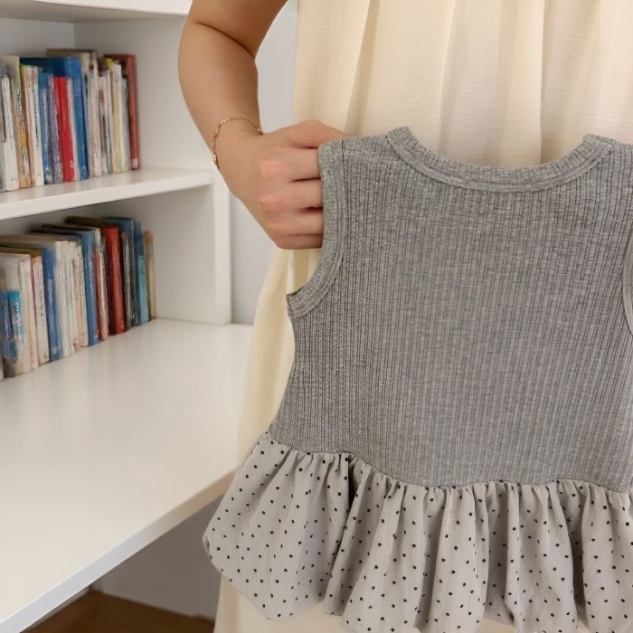 Váy mùa hè bé gái hàn quốc phong cách mới nơ màu xám ngọt ngào váy ba lê phong cách vest
