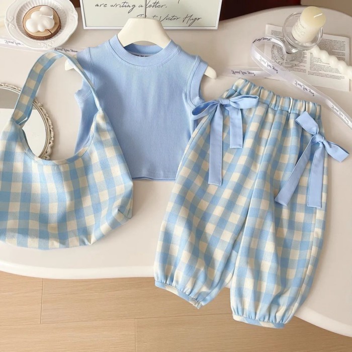 Nữ Mới Mùa Hè Không Tay Áo Vest Trẻ Em Phong Cách Phương Tây Kẻ Sọc Bé Gái Phù Hợp Với Thể Th