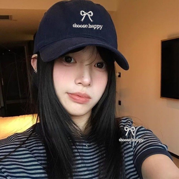 Mũ bóng chày nữ phiên bản Hàn Quốc, mũ lưỡi trai thắt nơ, kiểu dáng mới đa năng, thêu đầu to,