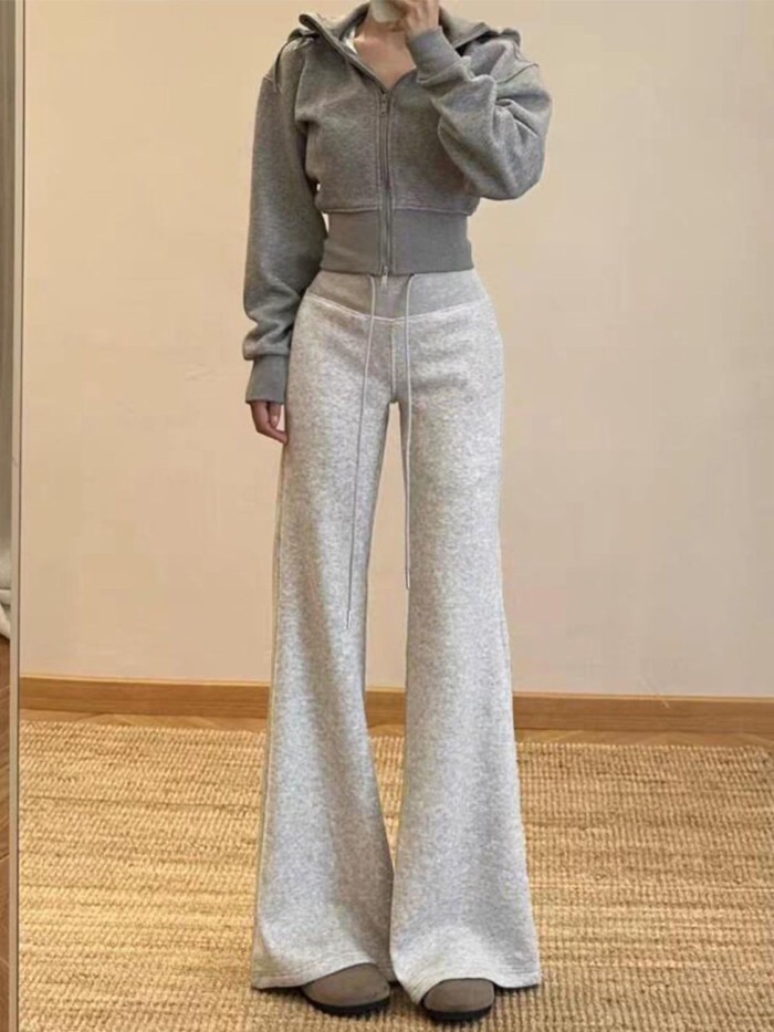 Quần bootcut thể thao nữ có dây rút, lưng cao, dáng ôm, quần dài xếp nếp đi làm