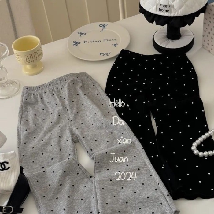 Quần ống loe chấm bi bé gái, quần legging xuân hè trẻ em, quần chống muỗi phiên bản Hàn Quốc,