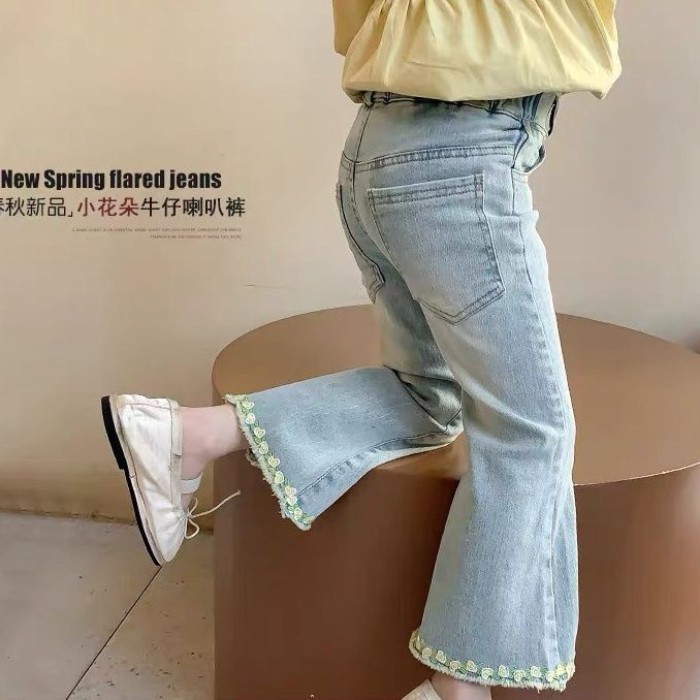 Quần Bé Gái Xuân Thu Mùa Xuân Mới Quần Loe Trẻ Em Mùa Xuân Quần Jean Quần Loe Đa Năng