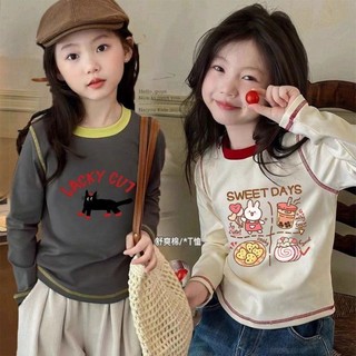 Quần áo trẻ em bé gái hoạt hình đơn giản kiểu dáng đáy cotton nguyên chất Áo thun dài tay