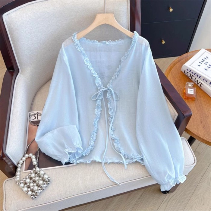 Áo cardigan voan siêu cổ tích quần áo chống nắng màu trắng cho nữ mùa hè khăn choàng kiểu mới