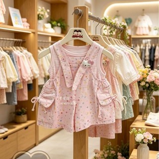 Phiên bản Hàn Quốc dành cho nữ sinh Bộ quần yếm ngôi sao hồng mới Bộ vest hồng hình trái tim