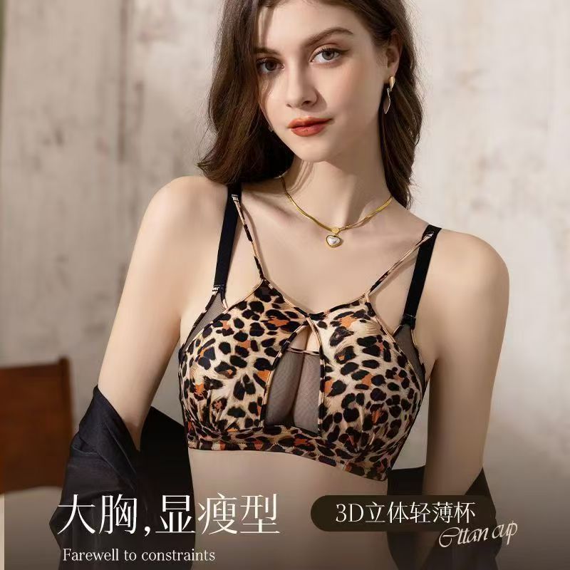 Gợi Cảm Da Báo In Rỗng Push-Up Quần Lót Nữ Siêu Mỏng Phong Cách Mùa Hè Plus Kích Thước Hơi Béo Ngực Lớn Nhìn Nhỏ Ôm Hơn Áo Ngực